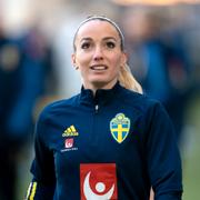 Kosovare Asllani under måndagens träning på Gamla Ullevi. 