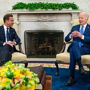 Statsminister Ulf Kristersson och USA:s president Joe Biden i Vita huset. Evan Vucci / AP