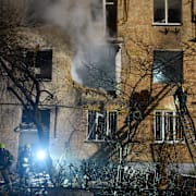 Drönarskadat hus i Kyiv.