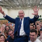 Fianna Fáil-ledaren Micheal Martin på ett valmöte i Cork. 