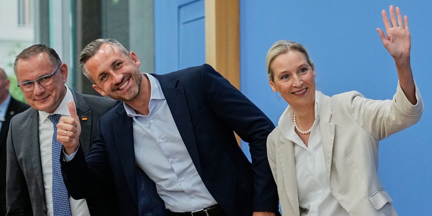 AFD:s partiledare Tino Chrupalla och Alice Weidel.