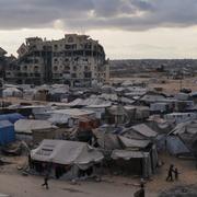 Ett tältläger i Khan Younis i Gaza på lördagen. 