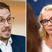 Till vänster: Centerpartiets utbildningspolitiske talesperson Niels Paarup-Petersen i riksdagen den 17 februari i år. Till höger: Liberalernas vice partiledare Lotta Edholm efter en pressträff den 21 juli.