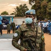 Säkerhetsinsats i Bangui under sittande presidentens tal, 12 december.