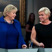 Partilederne Erna Solberg och Siv Jensen.