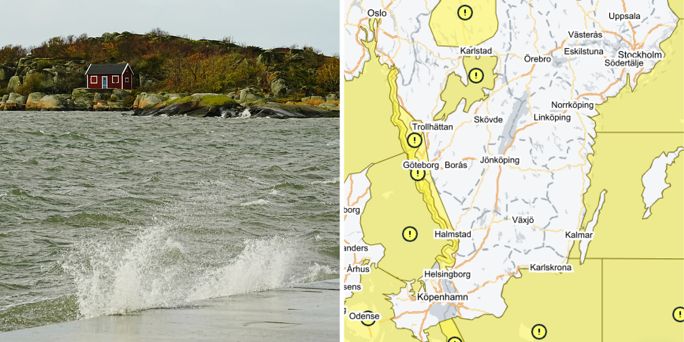 Blåsigt på västkusten/Varningskartan.