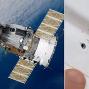 Rymdkapseln Soyuz och det hål som upptäcktes i kapseln i augusti. 
