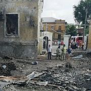 En skadad byggnad i Taganrog efter ukrainska attacker 2023.