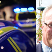 Arkivbilder föreställandes blåljus och Lennart Kalderén (M).