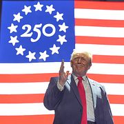 Donald Trump i samband med ett evenemang under 250-årsfirandet.
