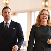 Centerpartiets ledare Elisabeth Thand Ringqvist och partisekreterare Hannes Hervieu.