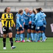 Djurgården firar 1–0 framför Häckens Rusul Rosa Kafaji