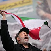 En regimtrogen demonstrant med iranska flaggan.