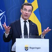 Ulf Kristersson på pressträffen.