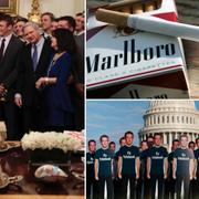 Donald Trump bjuder på Cick-fil-A i Vita huset, Philip Morris cigarettmärke Marlboro samt pappdockor av Facebook-grundaren Mark Zuckerberg. 