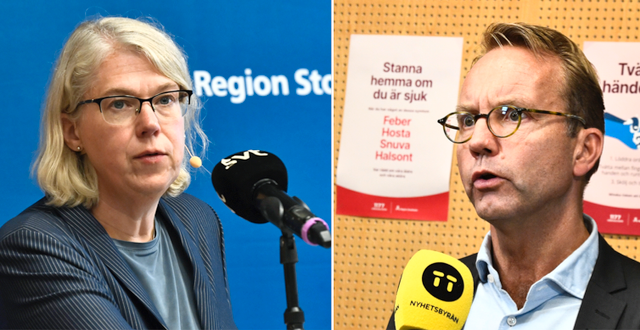 Tillförordnad smittskyddsläkare Maria Rotzén Östlund och hälso- och sjukvårdsdirektör Björn Eriksson. TT