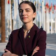 Klimat- och miljöminister Romina Pourmokhtari under COP28. 