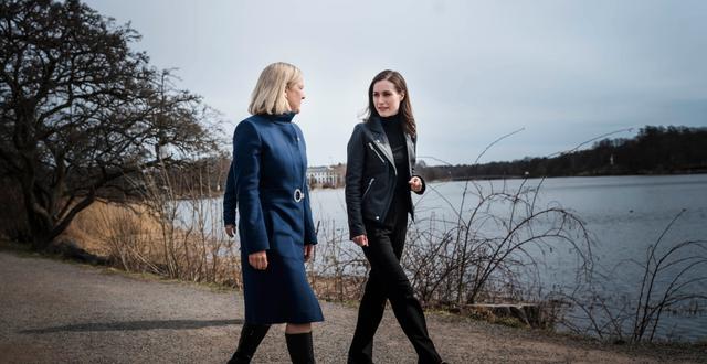 Finlands statsminister Sanna Marin tillsammans med statsminister Magdalena Andersson (S).  Stina Stjernkvist/SvD/TT
