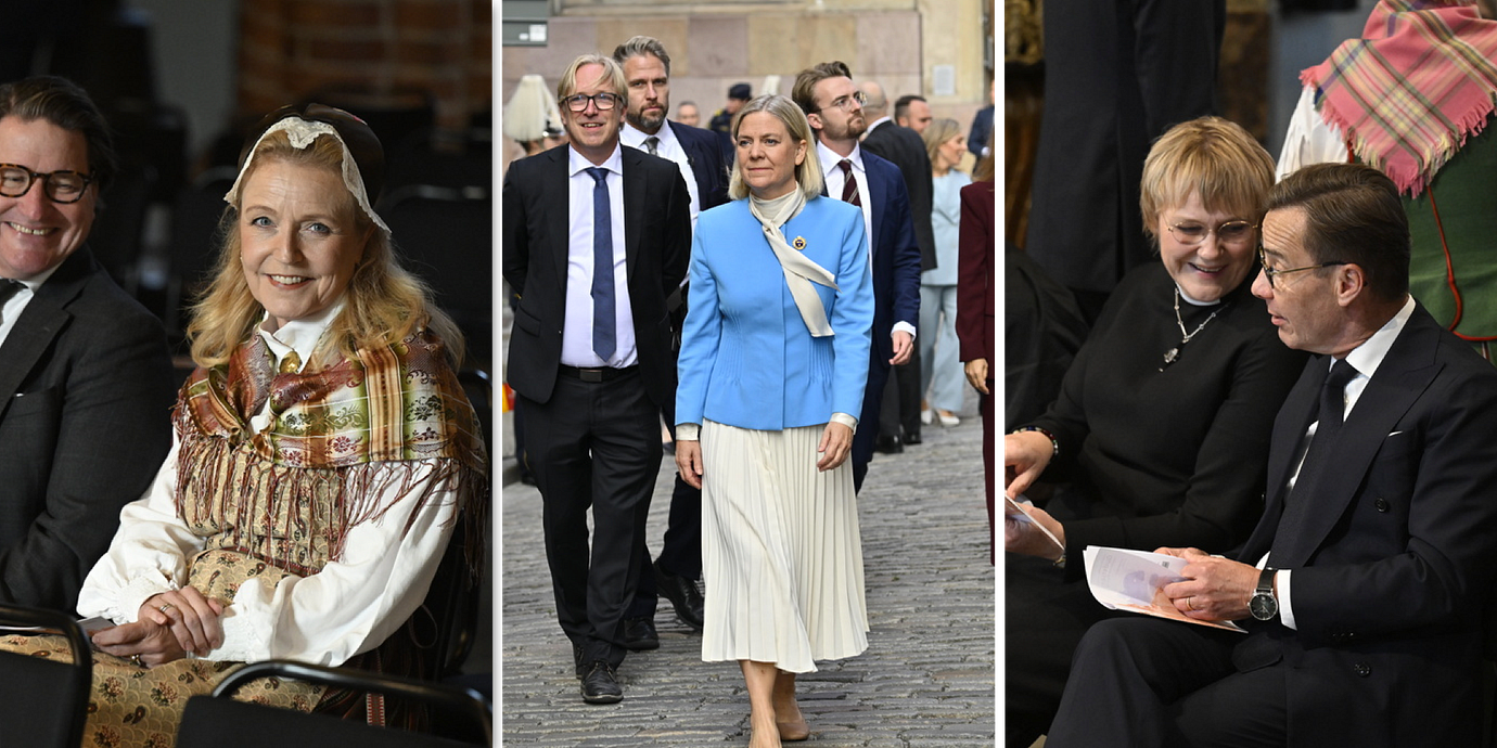 Elisabeth Thand Ringqvist (C), Magdalena Andersson (S) och Ulf Kristersson (M) i Storkyrkan i Stockholm.