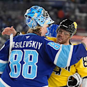 Tampa Bays målvakt Andrej Vasilevskyj och Boston-stjärnan David Pastrnak-