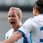 Gustav Engvall jublar efter att ha spräckt nollan.