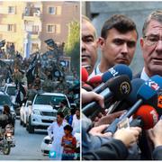 IS-soldater i Raqqa, samt USA:s försvarsminister Ashton Carter i Ankara, 22 oktober.