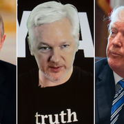 Rysslands president Vladimir Putin, Wikileaks grundare Julian Assange och USA:s president Donald Trump. 