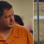 Todd Kohlhepp i fängelset Spartanburg 6 november. Ett kors med blommor på stängslet vid Kohlhepps hus.