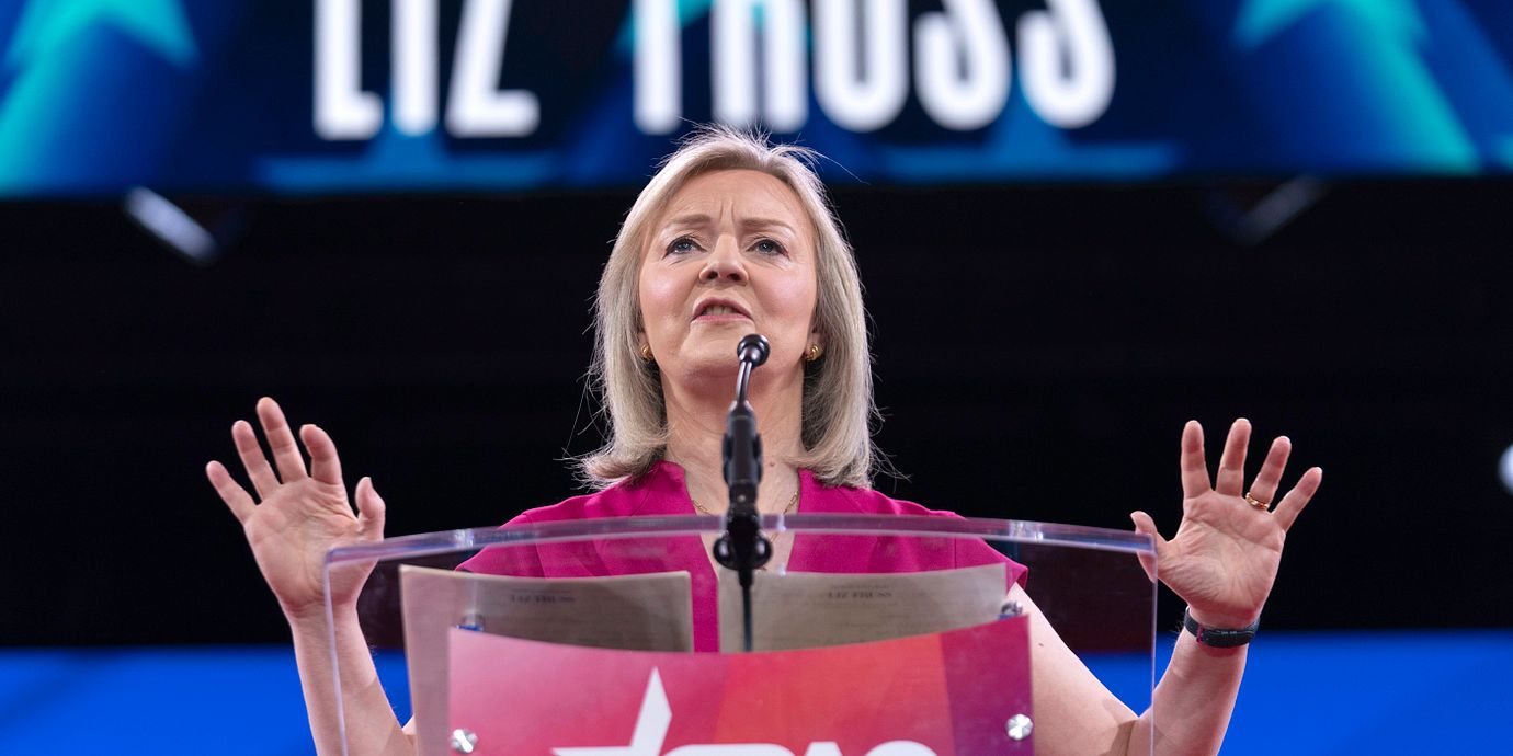 Liz Truss håller tal på amerikanska konservativa eventet CPAC, februari 2025