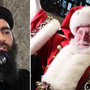 IS-ledaren Abu Bakr al-Baghdadi och en jultomte. Arkivbilder.