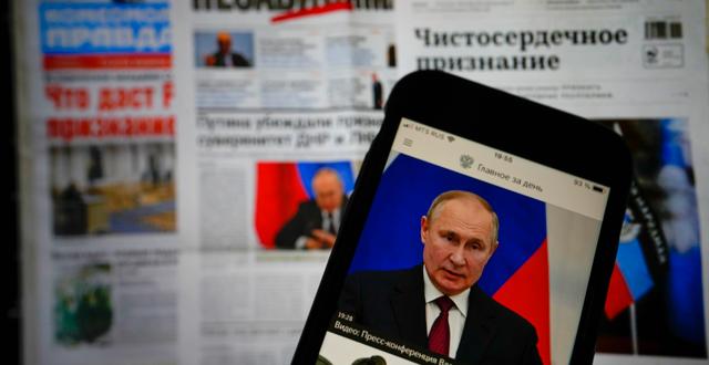Rysk statlig nyhetsrapportering. Alexander Zemlianichenko Jr / AP