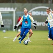 Caroline Seger under gårdagens träning i Göteborg.