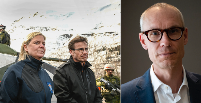 Avgående statsminister Magdalena Andersson (S), M-ledaren Ulf Kristersson och Oscar Stenström, ansvarig för de svenska Natoförhandlingarna. TT