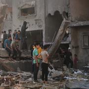 Ett hus som förstördes av ett israeliskt luftangrepp i Deir al-Balah, Gaza, onsdagen den 21 maj 2025.