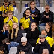 Svenska supportrar under matchen mot Belgien.