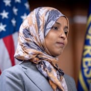 Ilhan Omar vid en presskonferens tidigare i januari.