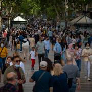 La Rambla i Barcelona på lördagskvällen. 