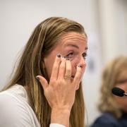 Lotta Schelin under pressträffen i dag.