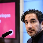  Ardalan Shekarabi (S) under en pressträff tidigare i dag. 