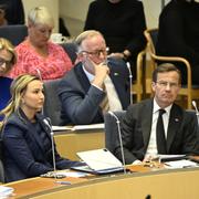 Statsminister Ulf Kristersson (M), Kristdemokraternas partiledare Ebba Busch (KD) och Liberalernas partiledare Johan Pehrson (L) under partiledardebatten i veckan.