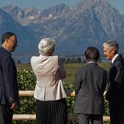 Bank of Englands Andrew Bailey, tillsammans med ECB:s Christine Lagarde, Bank of Japans Kazuo Ueda och Feds Jerome Powell under centralbankssymposiet i Jackson Hole i fjol.