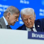 Pakistans president Shehbaz Sharif talar med Donald Trump när den amerikanske presidenten lanserade sitt ”fredsråd” i Davos i januari.