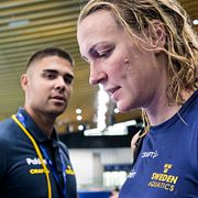 Antonio Lutula och Sarah Sjöström under en träningssession inför EM i Paris den 9 augusti 2026.