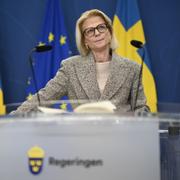 Elisabeth Svantesson (M) håller pressträff. 