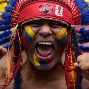 Ett colombianskt fan på plats i Vancouver.