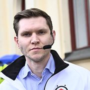
Örebropartiets partiledare Markus Allard (ÖP) i samband med en debatt på Stortorget i Örebro.