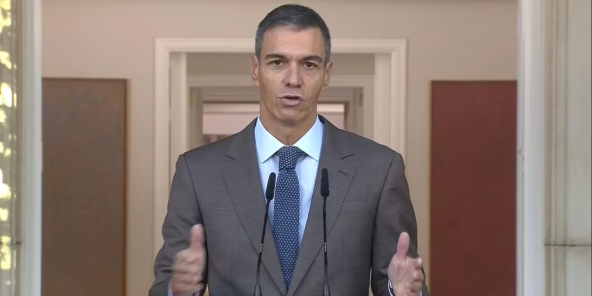 Skärmdump från spansk tv, där Sánchez tal direktsändes.