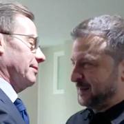 Ulf Kristersson och Volodymyr Zelenskyj i Davos, Schweiz den 22 januari 2025. 