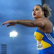 Vanessa Kamga of Sweden makes an attempt in. the women's discus throw final at the European Athletics Championships in Birmingham, England, Friday, Aug. 14, 2026. (AP Photo/Matthias Schrader)  XAF200