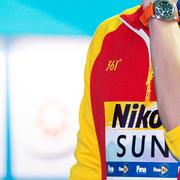 Mack Horton, Sun Yang och Gabriele Detti under dagens prisutdelning.